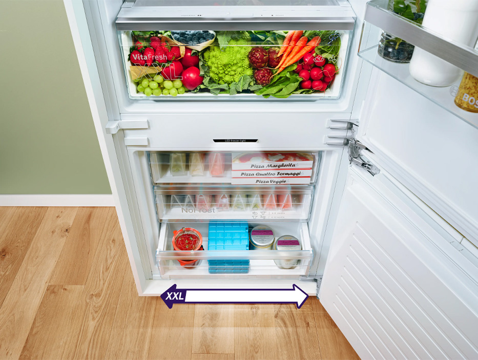 Bosch тоңзытқышының үлкейтілген көлемі мен XL ені